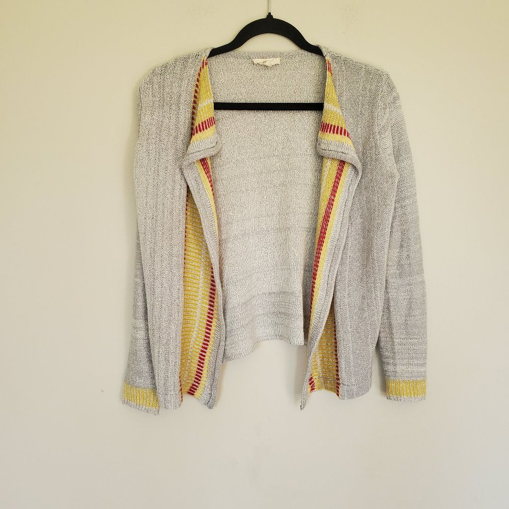 Mystree open cardigan sweater gray yellow red S